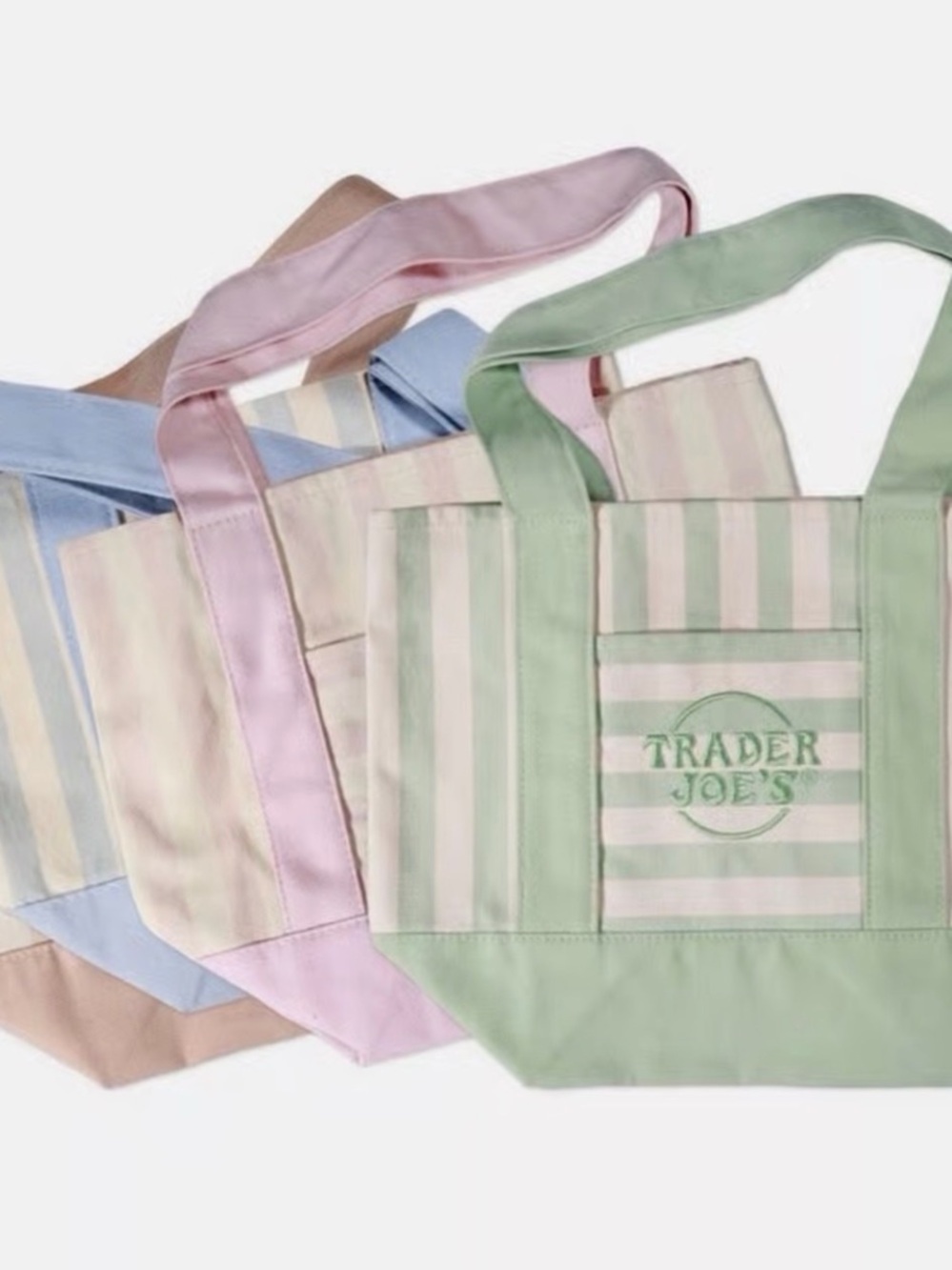 Trader Joe’s Pastel Tote Bag Set of 4 Pink Green Blue & Tan Viral Collection